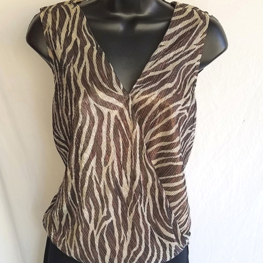 Anthropologie Eri & Ali Kasi Shimmer Zebra Print Top - Picture 7 of 9